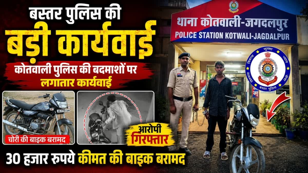बस्तर पुलिस की बड़ी कार्रवाई: हल्बा कचौरा से चोरी बाइक बरामद, 20 वर्षीय आरोपी गिरफ्तार