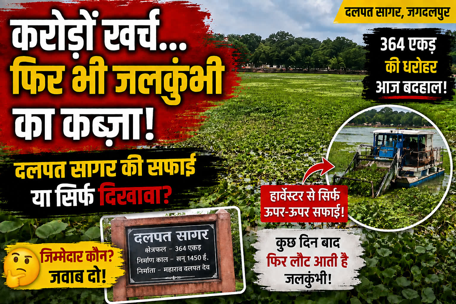 करोड़ों की स्वीकृति के बाद भी दलपत सागर जलकुंभी की गिरफ्त में, आखिर जिम्मेदार कौन?