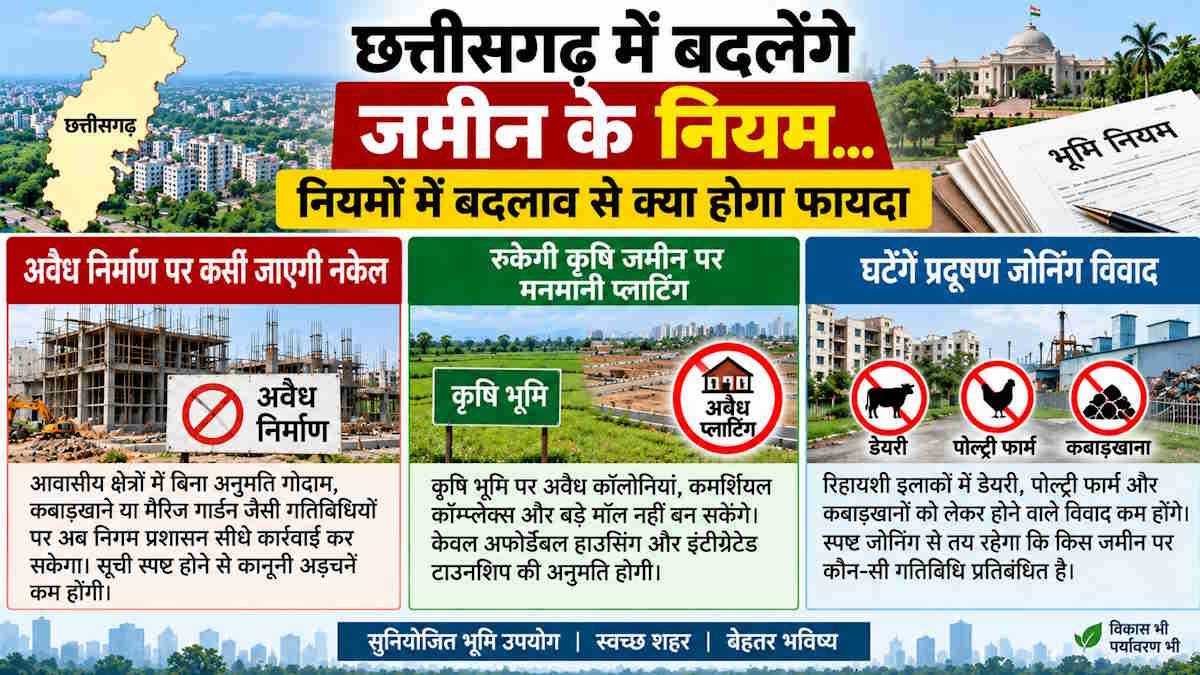 छत्तीसगढ़ में जमीन के इस्तेमाल पर बड़ा बदलाव! कृषि भूमि पर मॉल और रिहायशी इलाके में गोदाम पर लगेगी रोक