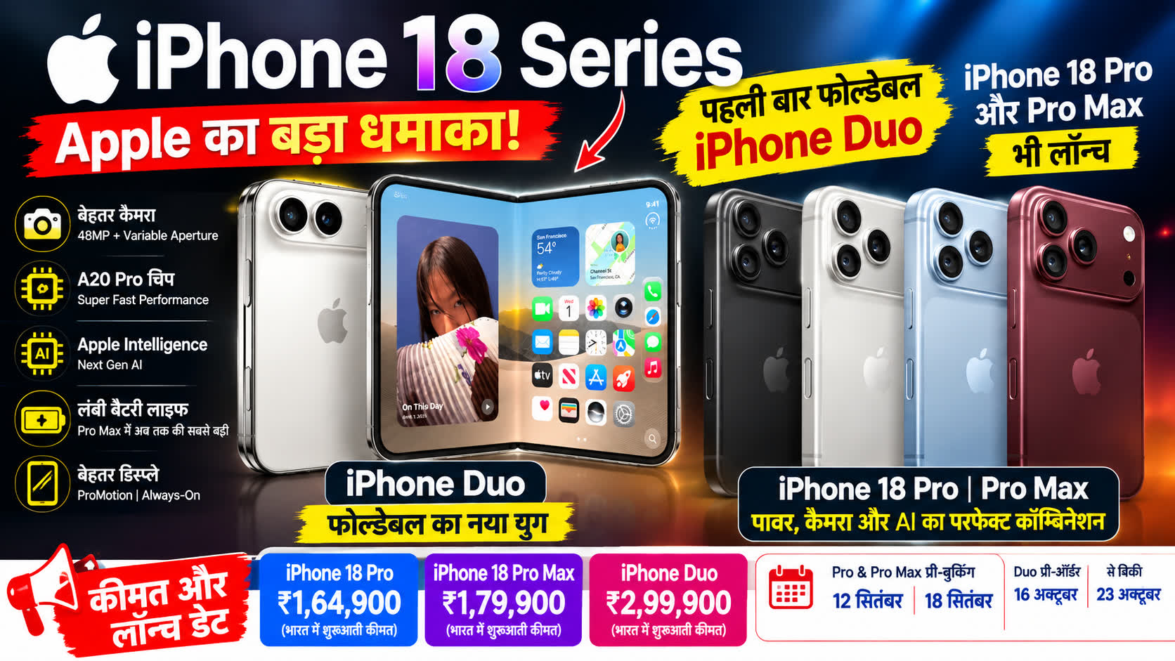 Apple का बड़ा धमाका! पहली बार आया Foldable iPhone Duo, iPhone 18 Pro और Pro Max भी लॉन्च